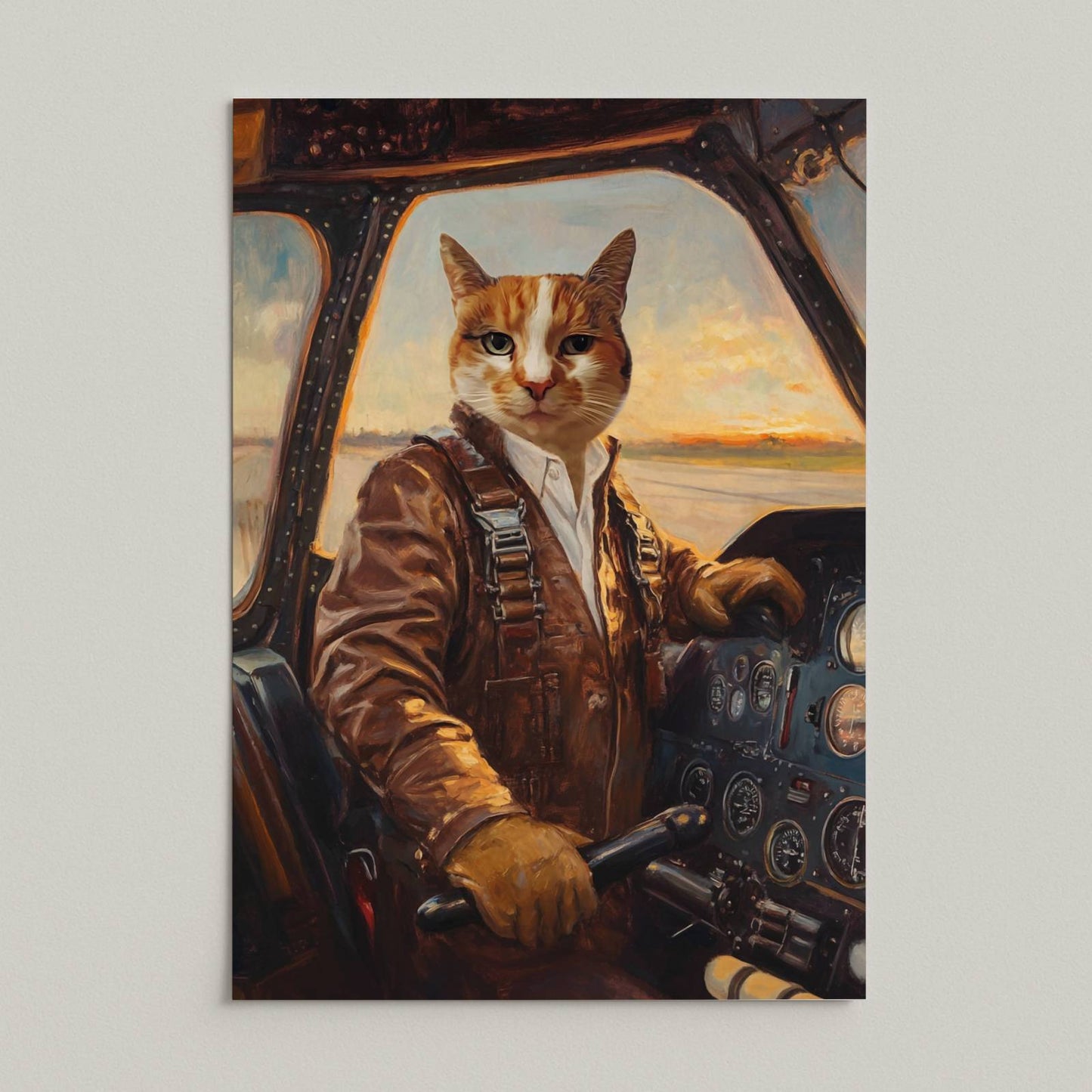 Pilotenposter van kat Koosje zonder lijst, zonder naam onder het portret